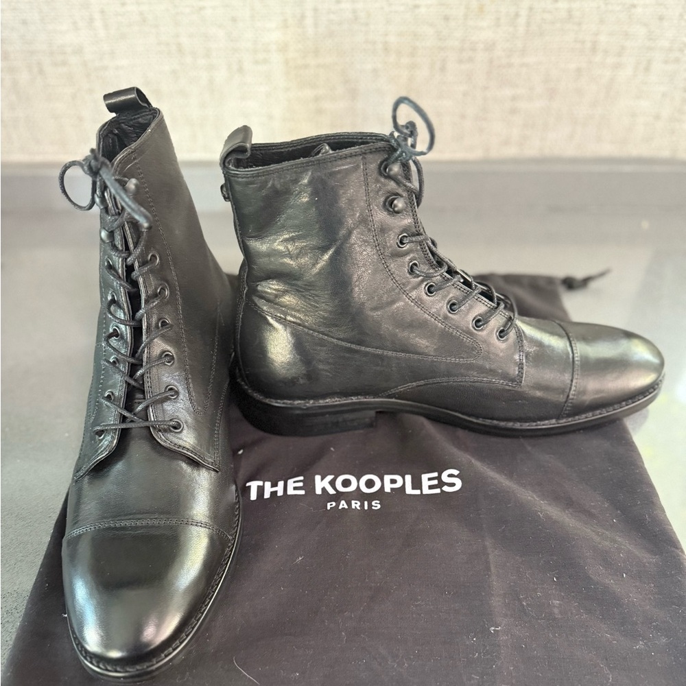 New! The Kooples Black Leather Lace-Up Combat Boots. FR 41/US 10 - Picture 3 of 10